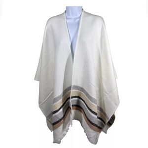 Torrid O/S Cream Cold Weather Ruanna Striped Oversized Shawl/Cape